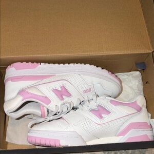 New Balance White and Pink 550 Casual Sneakers